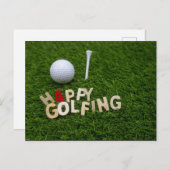 Golf Happy Golf Ball und Tee auf Grün Postkarte (Vorne/Hinten)