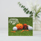 Golf Happy Halloween mit Pumpkin und Golf Ball Postkarte (Stehend Vorderseite)