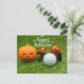 Golf Happy Halloween mit Pumpkin und Golf Ball Postkarte (Stehend Vorderseite)