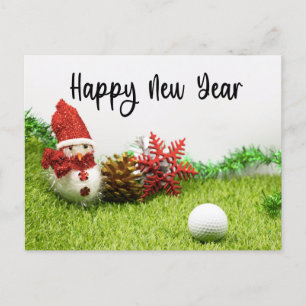 Golf Happy Neues Jahr mit Snowman Golfer Urlaub Feiertagspostkarte