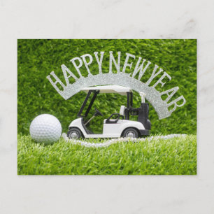 Golf Happy New Year auf grünem Gras für Golfer Feiertagspostkarte