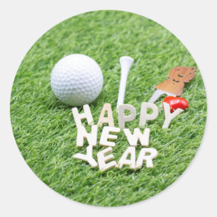 Golf Happy New Year mit Golf Ball und Geschenk Runder Aufkleber