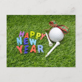 Golf Happy New Year mit Golf Ball und Tee  Ankündigungspostkarte