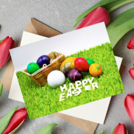 Golf Happy Osterfest mit Golfball und farbenfrohen Postkarte