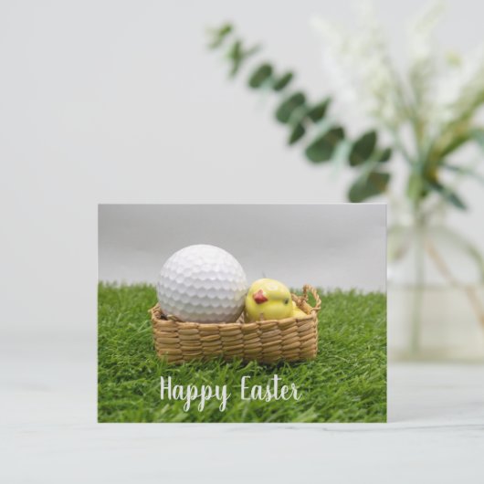 Golf Happy Osterfest mit Golfball und Huhn Postkarte (Stehend Vorderseite)
