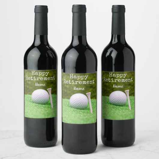 Golf Happy Pension mit Golf Ball und Tee Weinetikett (Flaschen)