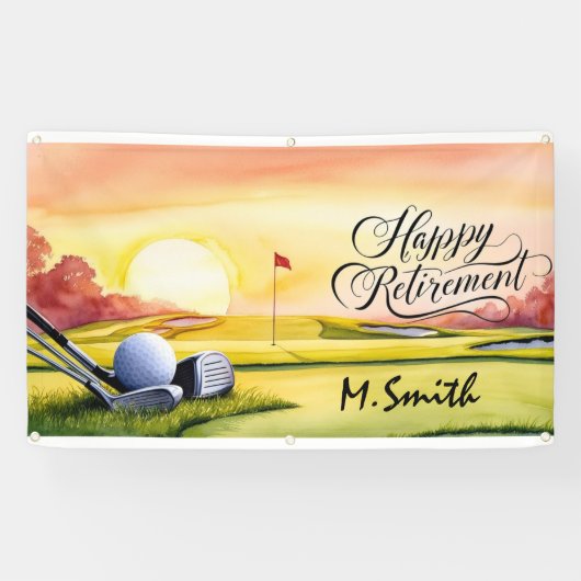 Golf Happy Retirement Golfplatz und Golfer Name Banner (Horizontal)