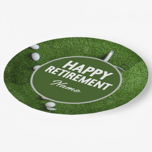 Golf Happy Retirement Pappteller (Schrägansicht)