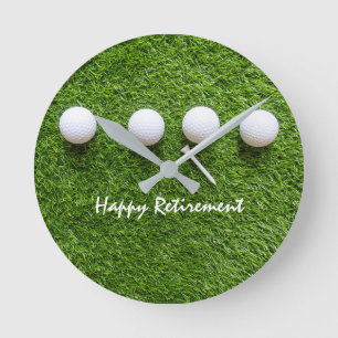 Golf Happy retirement with golf ball and tee Runde Wanduhr