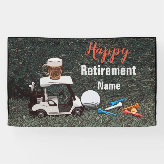 Golf Happy-Ruhestand mit Name Biergolfwagen Banner (Horizontal)