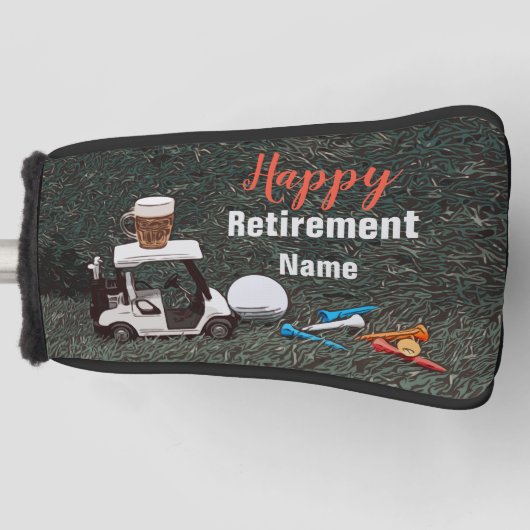 Golf Happy-Ruhestand mit Name Biergolfwagen Golf Headcover (Vorderseite)
