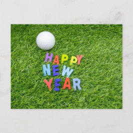 Golf Happy Silvester mit Golfball auf grünem Gras Postkarte