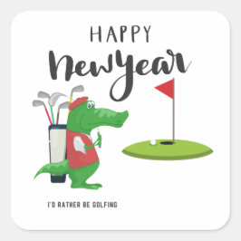 Golf Happy Silvester mit Krokodil-Golfer unter der Quadratischer Aufkleber