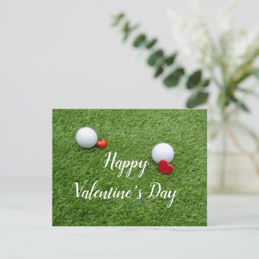 Golf Happy Valentine's Day mit Liebe und Golfball Postkarte (Stehend Vorderseite)