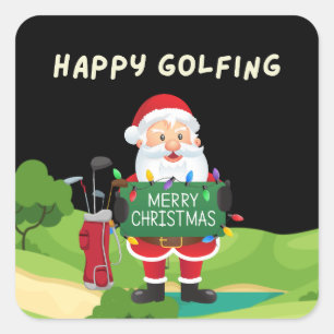 Golf Happy Weihnachten mit dem Weihnachtsmann Quadratischer Aufkleber