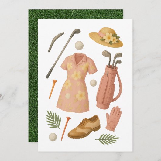 Golf Hawaiian Thema Lady Woman Golfer-Turnier Einladung (Vorne/Hinten)