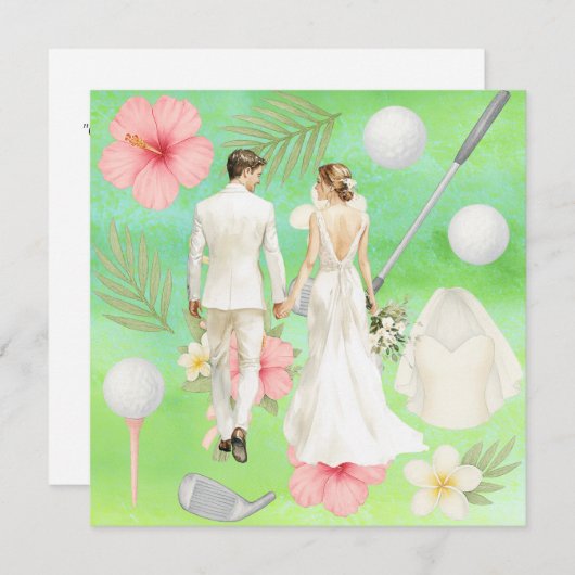 Golf Hawaiian thematische Hochzeit für Golfer Einladung (Vorne/Hinten)