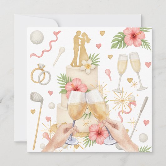 Golf Hawaiian thematische Hochzeit für Golfer Einladung (Vorderseite)