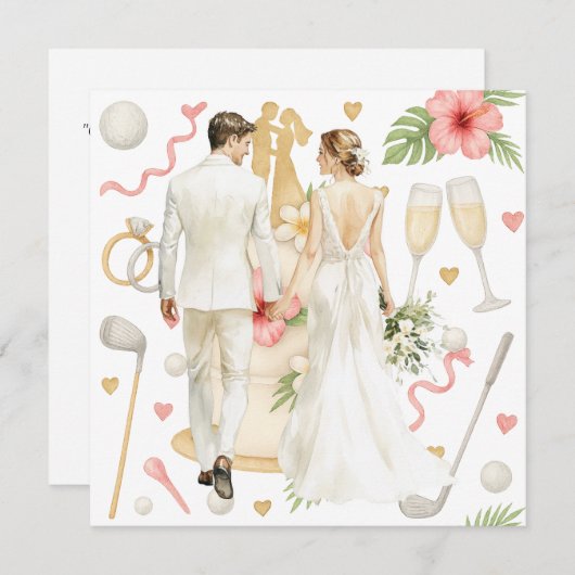 Golf Hawaiian thematische Hochzeit für Golfer Einladung (Vorne/Hinten)