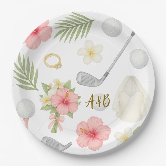 Golf Hawaiian thematische Hochzeit für Golfer Pappteller (Vorderseite)