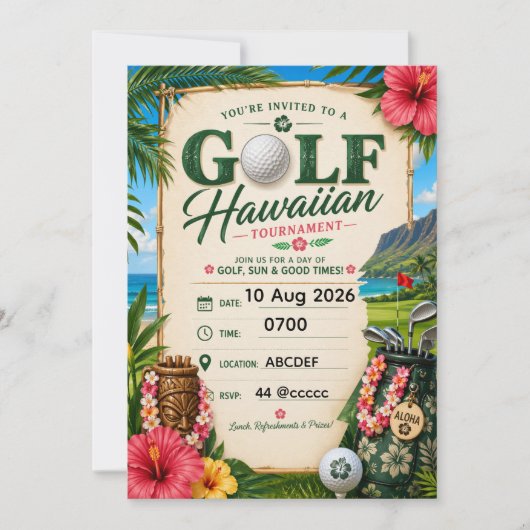 Golf hawaiianisches Thema Einladung (Vorderseite)