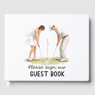 Golf-Hochzeit Braut & Bräutigam beim Golfen Gästebuch