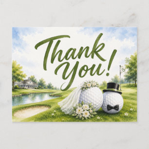 Golf-Hochzeit Braut & Bräutigam Danke  Postkarte