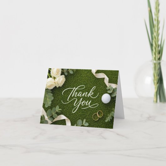 Golf-Hochzeit Danke Handgeschrieben Grüner Rasen (Vorderseite)