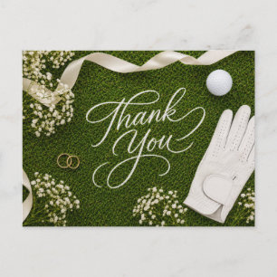 Golf-Hochzeit Danke Handgeschrieben Grüner Rasen Postkarte