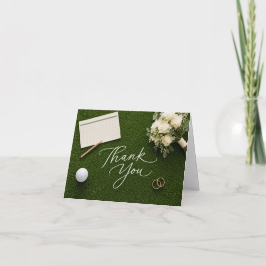 Golf-Hochzeit Danke Handgeschrieben Grünes Gras (Vorderseite)