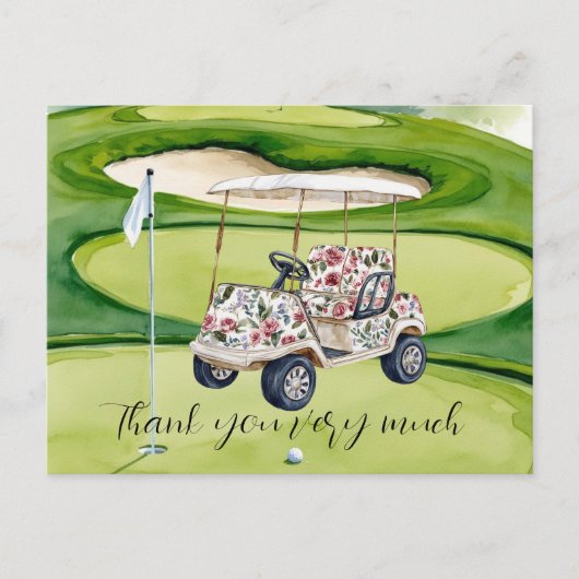 Golf-Hochzeit Danke. Sie Karte mit Golfwagen  (Vorderseite)