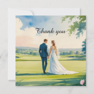 Golf-Hochzeit Danksagungskarte für Golfer Aquarell Dankeskarte
