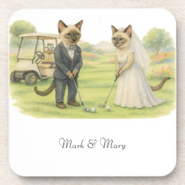Golf-Hochzeit für Katzenliebhaber Aquarell-Stil Getränkeuntersetzer