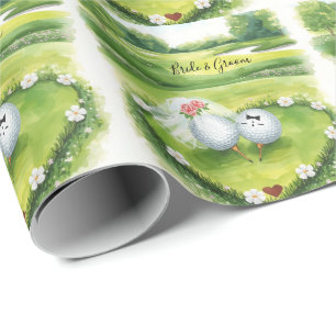 Golf-Hochzeit Golfball Braut und Bräutigam auf grü Geschenkpapier