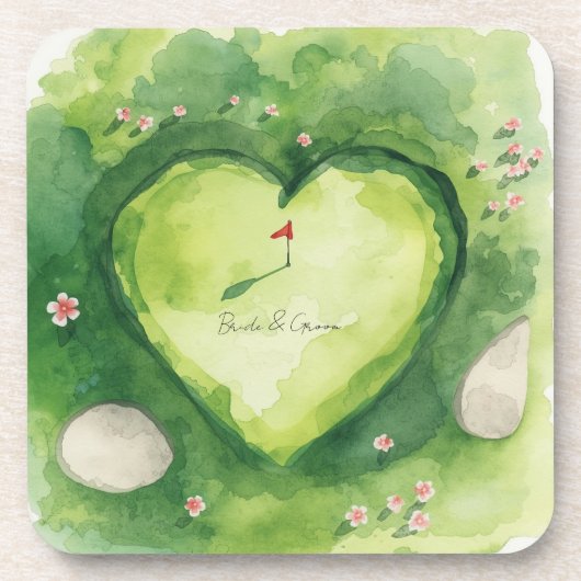 Golf-Hochzeit herzförmiger Golfplatz Getränkeuntersetzer (Vorderseite)