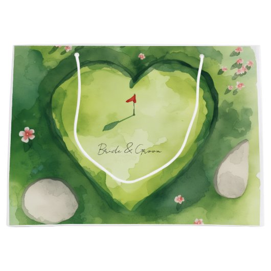 Golf-Hochzeit herzförmiger Golfplatz Große Geschenktüte (Vorderseite)