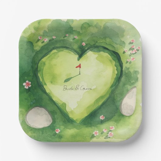 Golf-Hochzeit herzförmiger Golfplatz Pappteller (Vorderseite)
