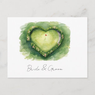 Golf-Hochzeit herzförmiger Golfplatz Postkarte