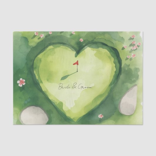 Golf-Hochzeit herzförmiger Golfplatz Seidenpapier (Vorderseite)