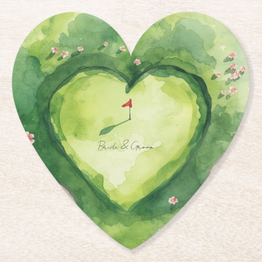 Golf-Hochzeit herzförmiger Golfplatz Untersetzer (Vorderseite)