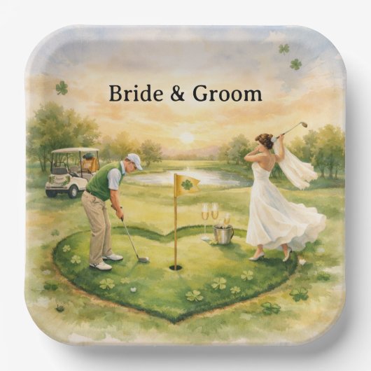 Golf-Hochzeit Lucky in Love St. Patrick's Day Them Pappteller (Vorderseite)