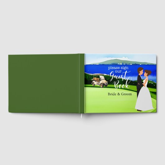 Golf Hochzeit mit Braut und Bräutigam auf grünem G Gästebuch (Voll)