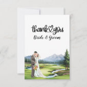 Golf Hochzeit mit Braut und Bräutigam Dankeskarte (Vorderseite)
