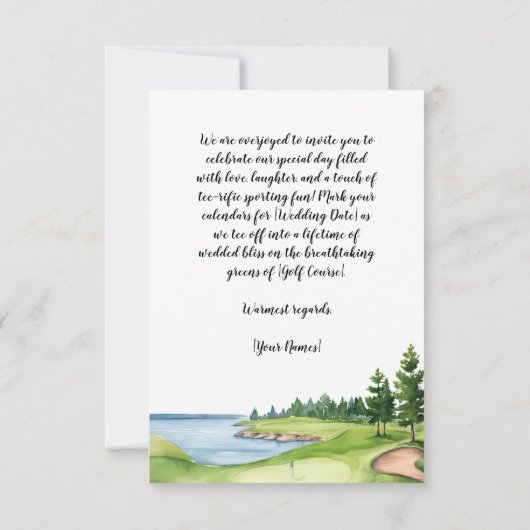 Golf Hochzeit mit Braut und Bräutigam Dankeskarte (Rückseite)