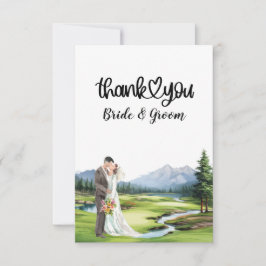 Golf Hochzeit mit Braut und Bräutigam Dankeskarte