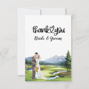 Golf Hochzeit mit Braut und Bräutigam Dankeskarte