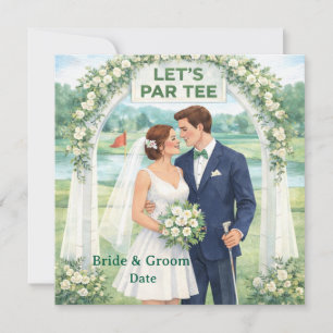 Golf-Hochzeit mit Braut und Bräutigam im Clubhaus Einladung