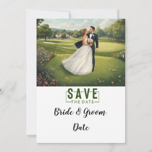 Golf-Hochzeit mit Braut und Bräutigam im Clubhaus Einladung
