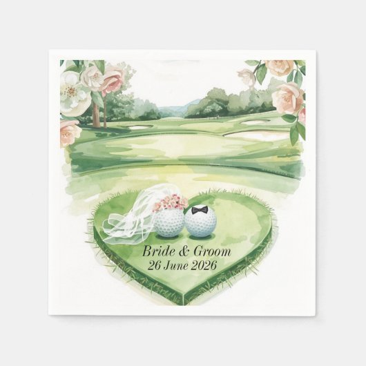 Golf-Hochzeit mit Golfball auf Grün Serviette (Vorderseite)