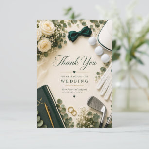 Golf-Hochzeit mit Text auf dem Golfplatz  Dankeskarte